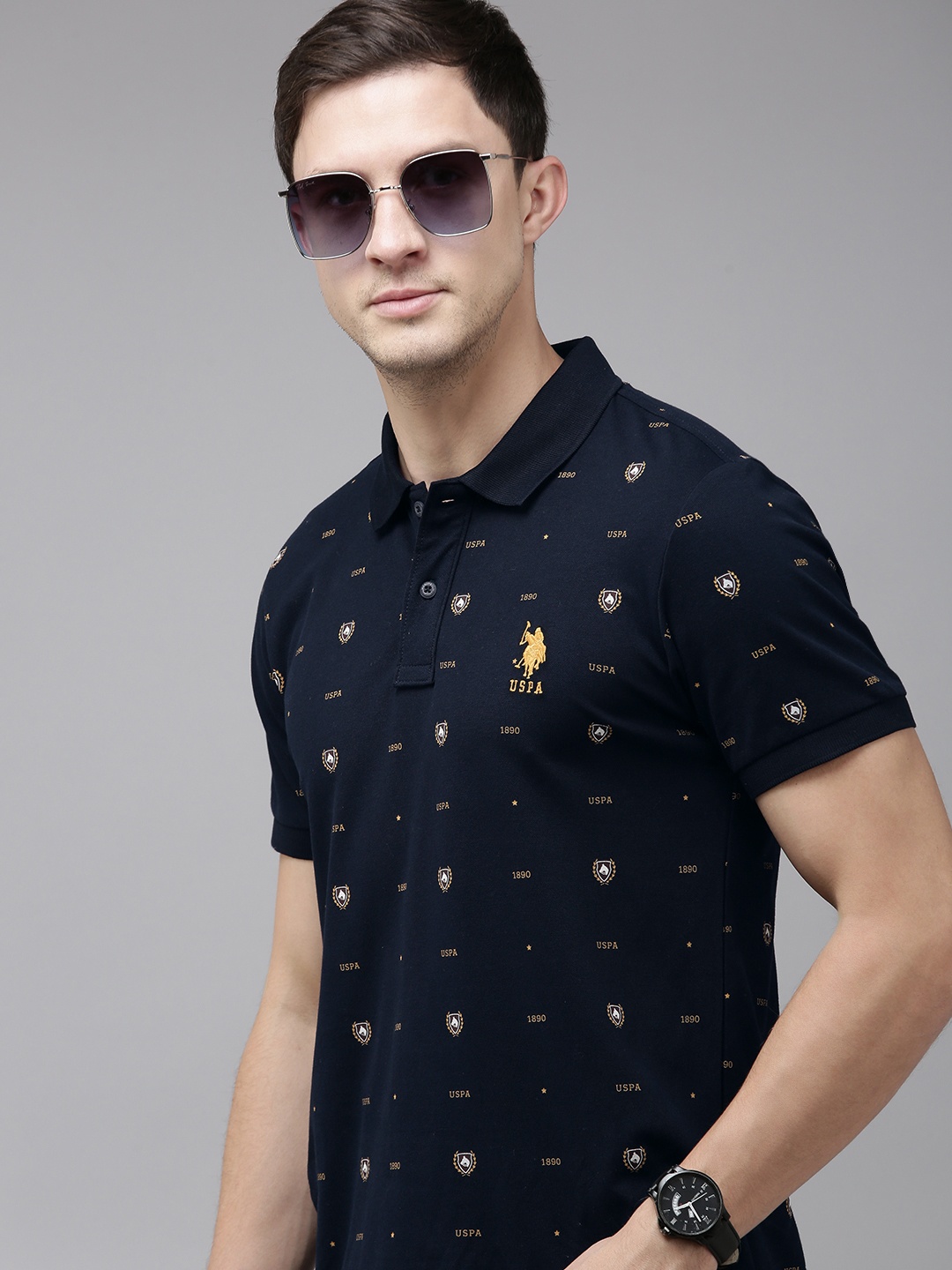 U.S. Polo Assn. Brand Logo Printed Polo Collar Slim Fit T-shirt, Navy blue
