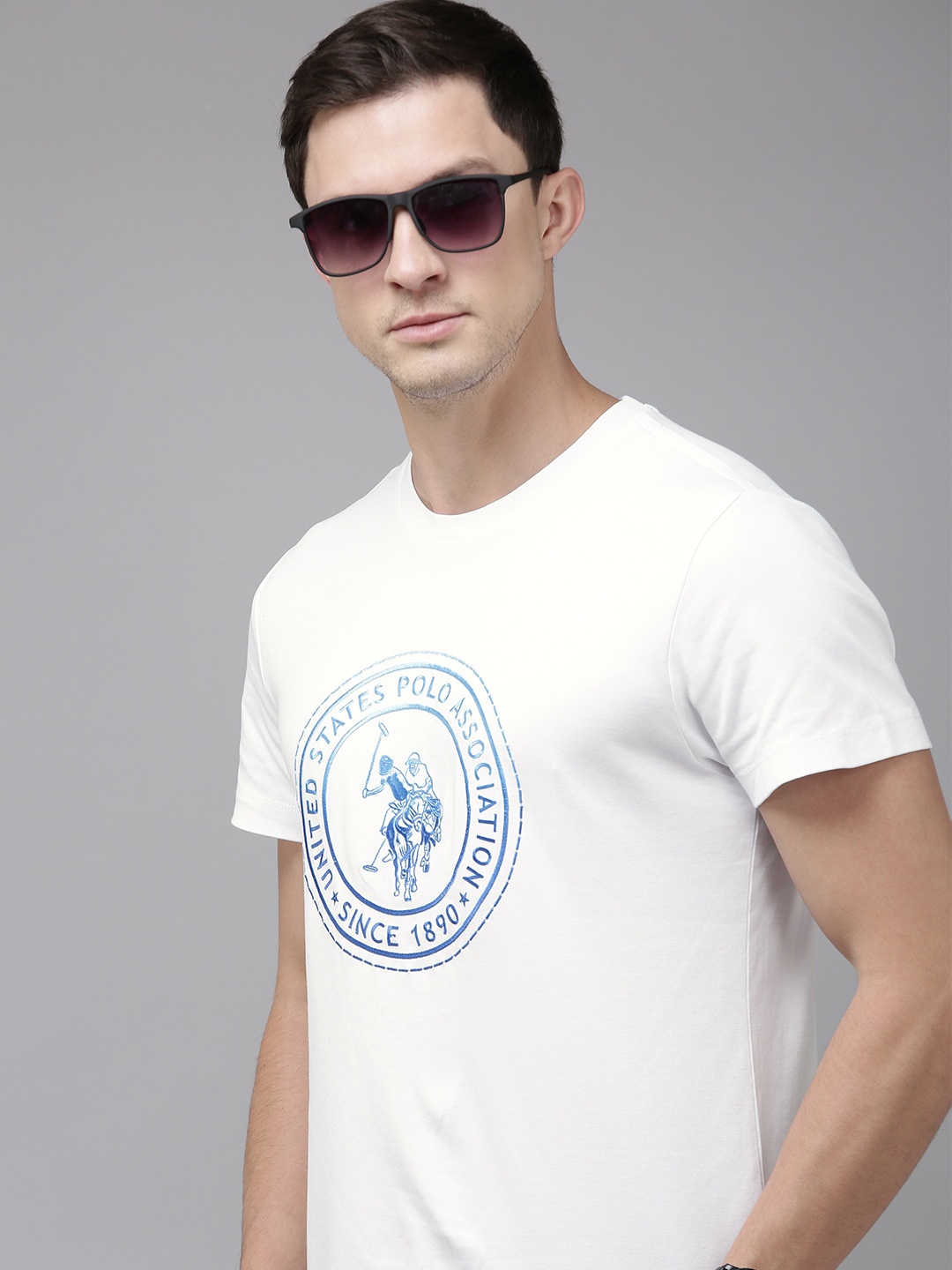 U.S. Polo Assn. Brand Logo Printed Pure Cotton Slim Fit T-shirt, White