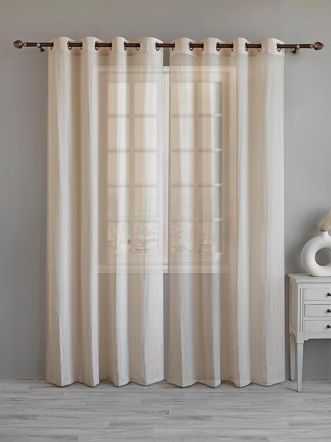 

LINENWALAS Happy Sleeping Beige 2 Pieces Sheer Door Curtains