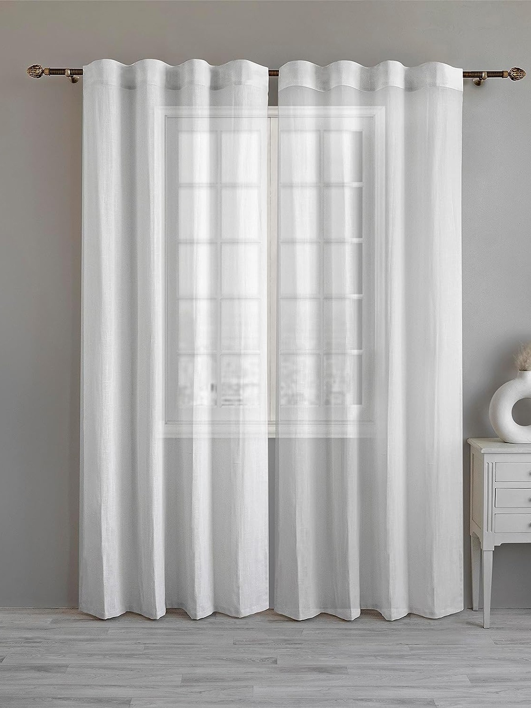 

LINENWALAS Happy Sleeping White Sheer Window Curtain