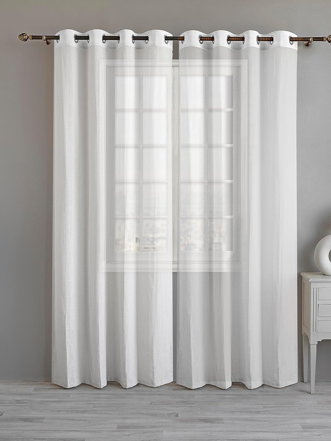 

LINENWALAS Happy Sleeping White Cotton Sheer Door Curtain