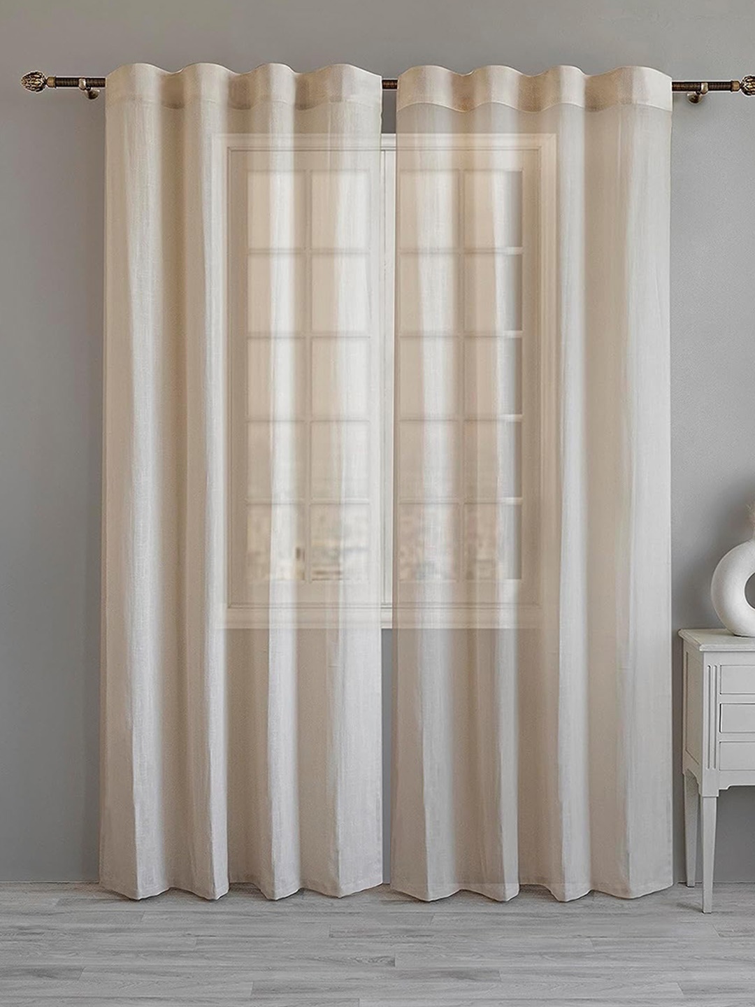 

LINENWALAS Happy Sleeping Beige Semi Sheer Cotton Window Curtain