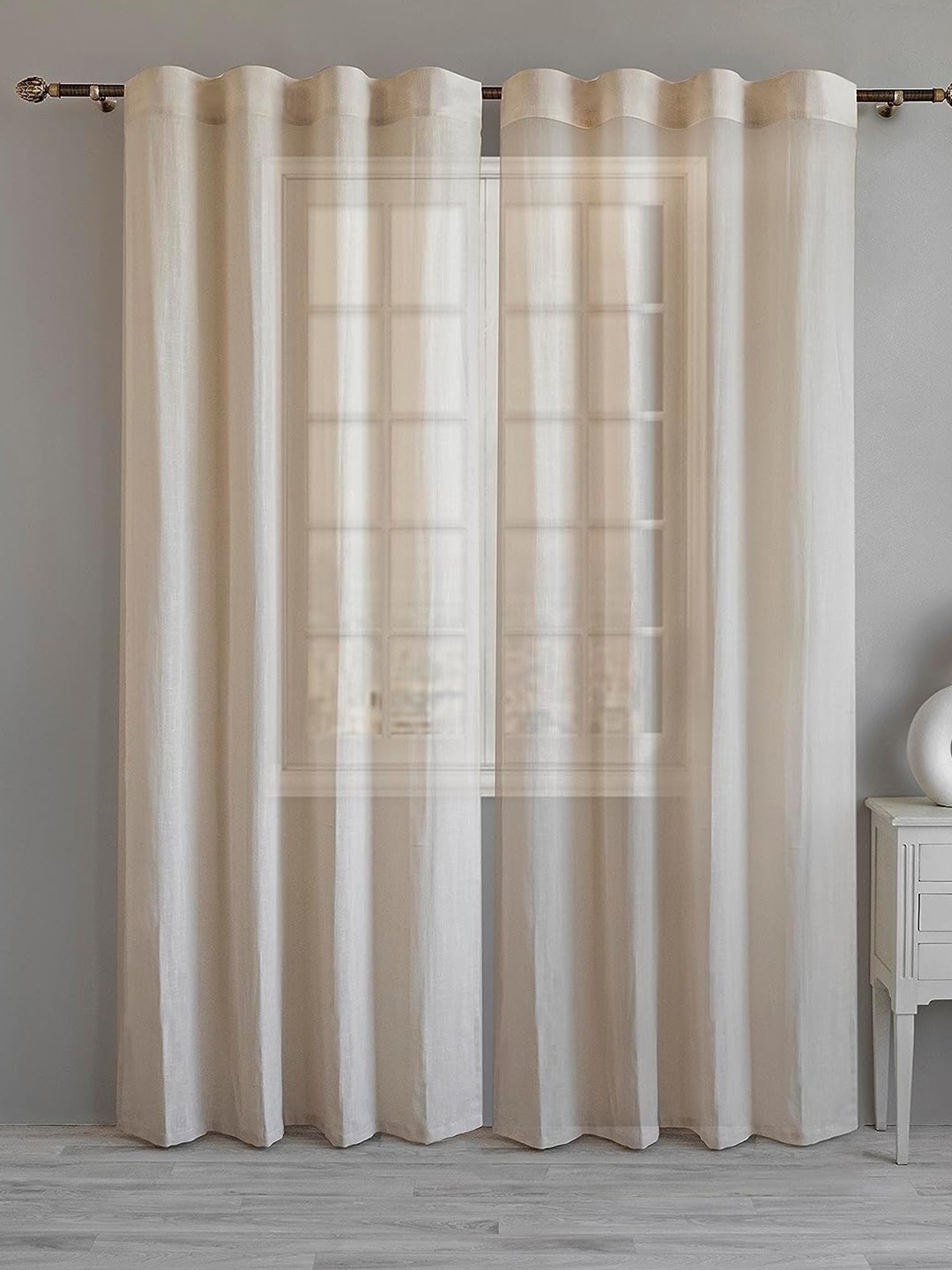 

LINENWALAS Happy Sleeping 2 Pcs Beige Semi Sheer Cotton Long Door Curtain