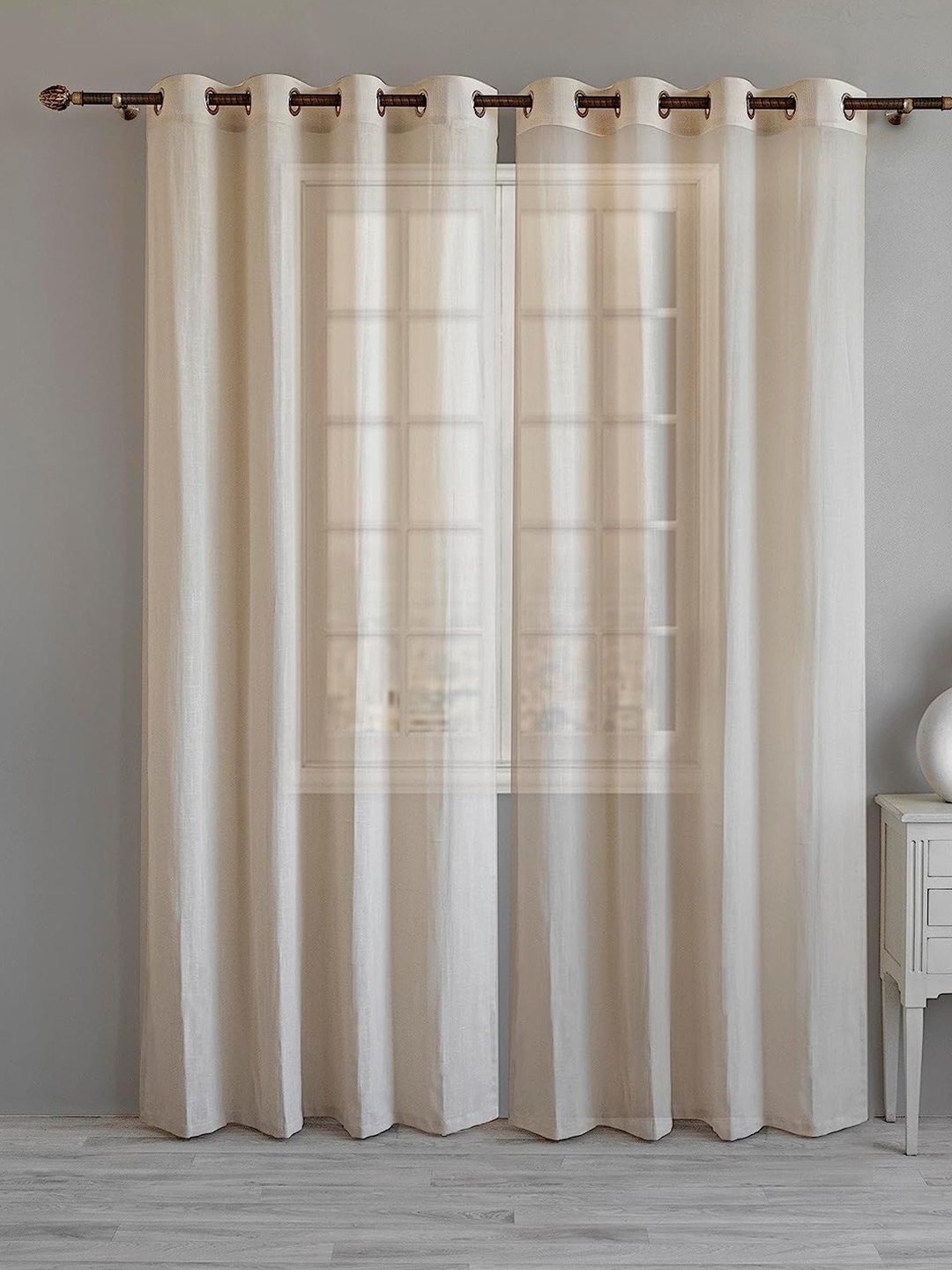 

LINENWALAS Happy Sleeping Beige Sheer Long Door Curtain