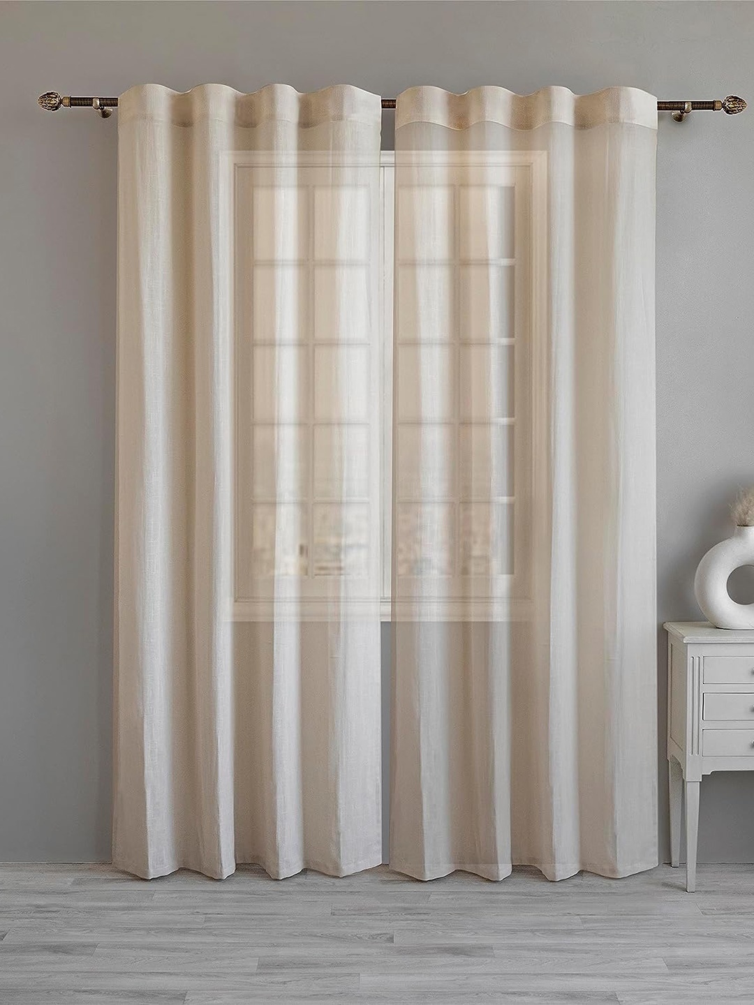 

LINENWALAS Happy Sleeping Beige 2 Pieces Sheer Window Curtains