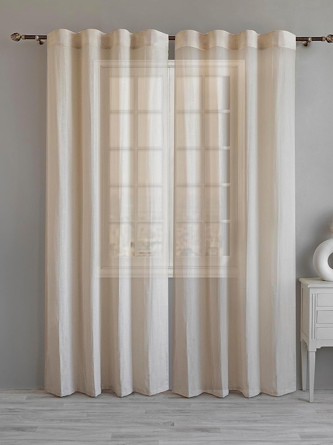 

LINENWALAS Happy Sleeping Beige Semi Sheer Cotton Door Curtain