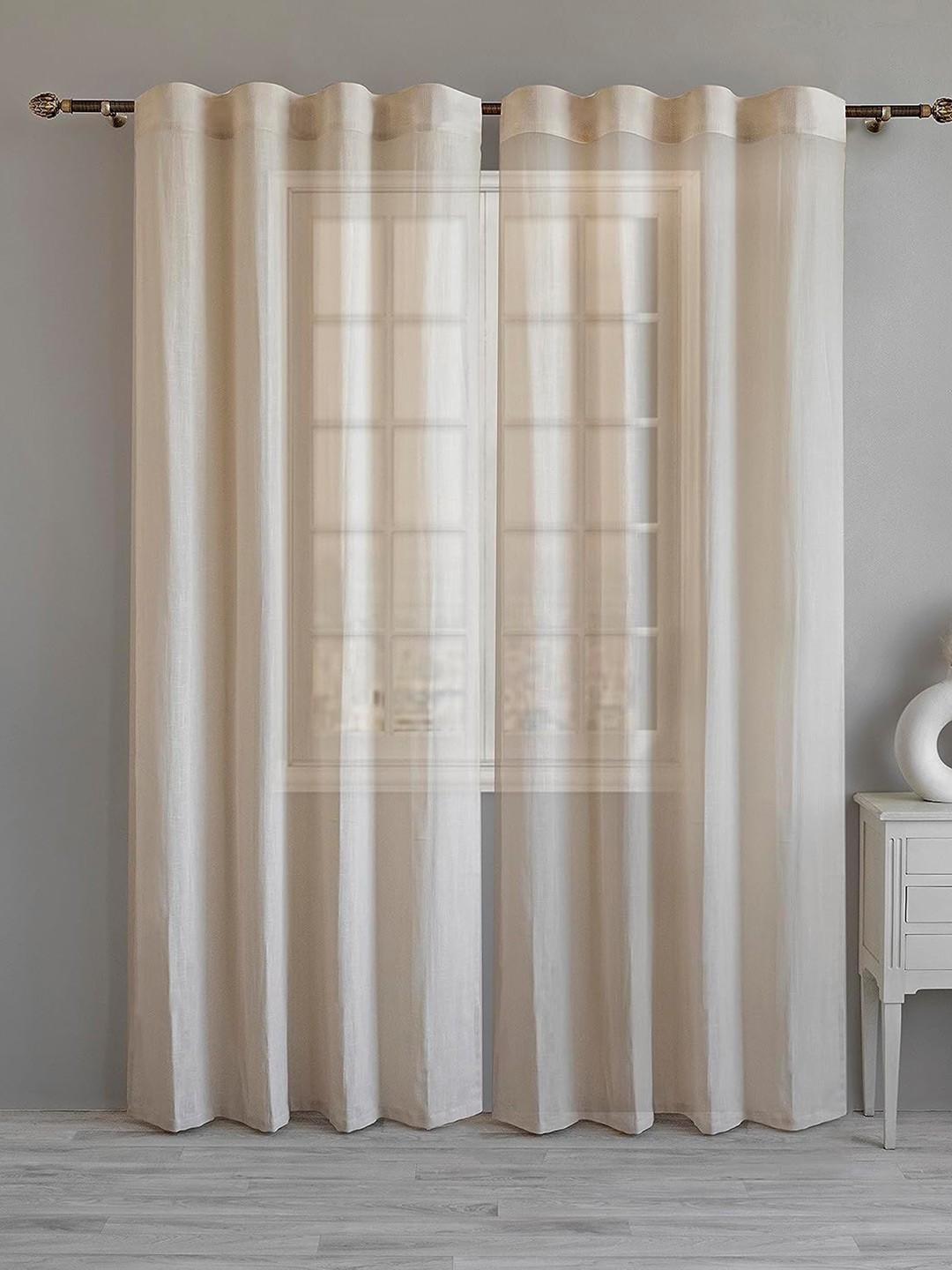 

LINENWALAS Happy Sleeping Beige Cotton Sheer Long Door Curtain