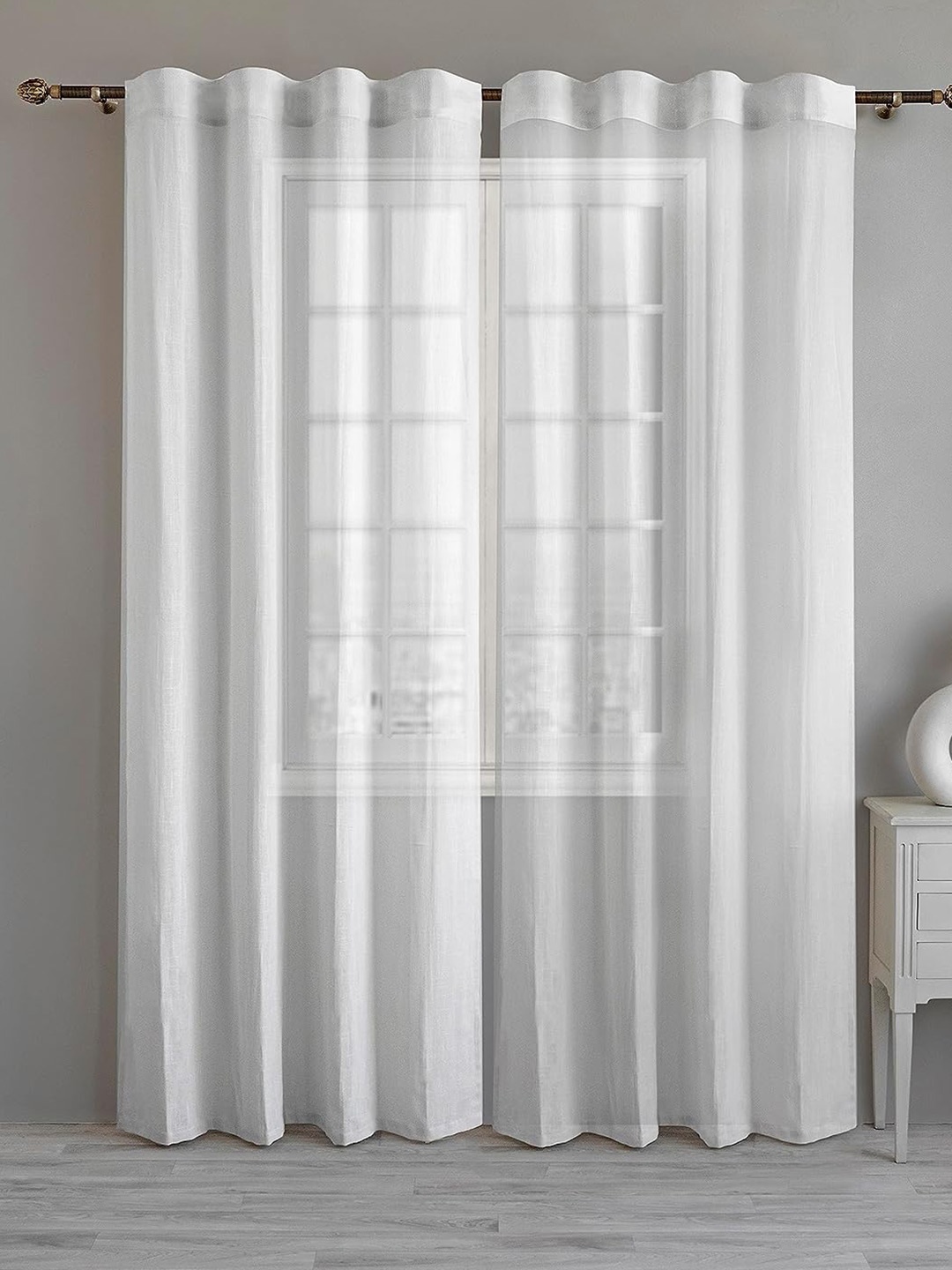 

LINENWALAS Happy Sleeping White 2-Pieces Sheer Long Door Curtain