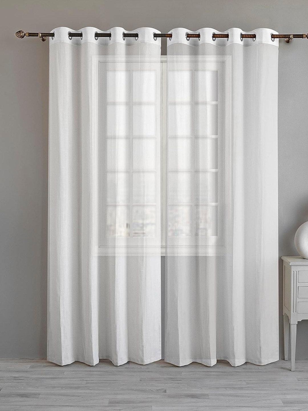 

LINENWALAS Happy Sleeping White 2 Pieces Cotton Sheer Door Curtains