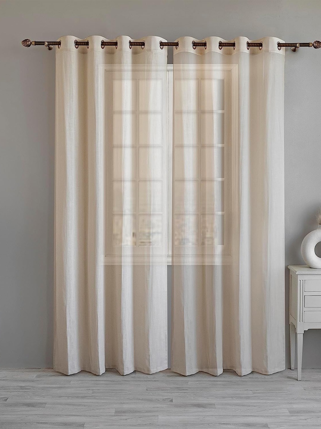 

LINENWALAS Happy Sleeping Beige 2 Pieces Cotton Sheer Window Curtains