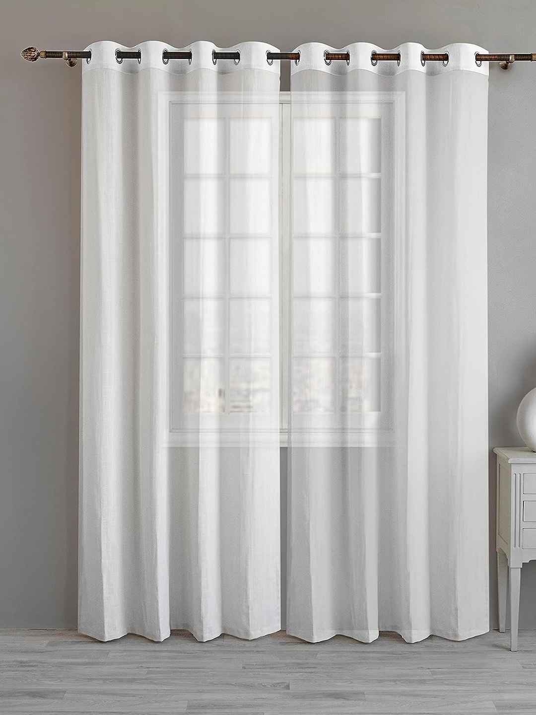 

LINENWALAS Happy Sleeping White 2 Pieces Sheer Cotton Long Door Curtains