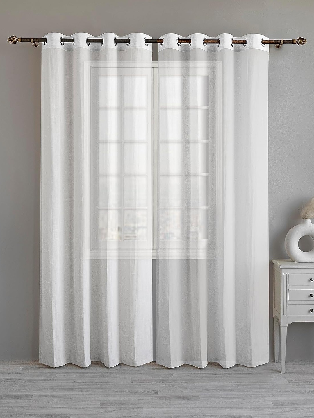 

LINENWALAS Happy Sleeping 2 Pcs White Semi Sheer Cotton Window Curtain