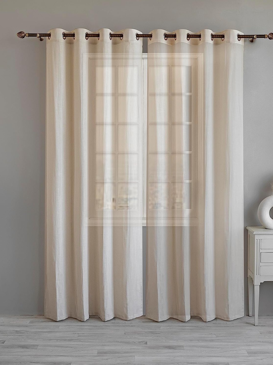 

LINENWALAS Happy Sleeping Beige Cotton Sheer Door Curtain