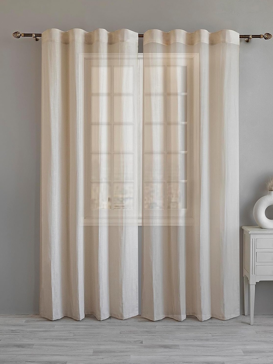 

LINENWALAS Happy Sleeping Beige Cotton Sheer Window Curtain