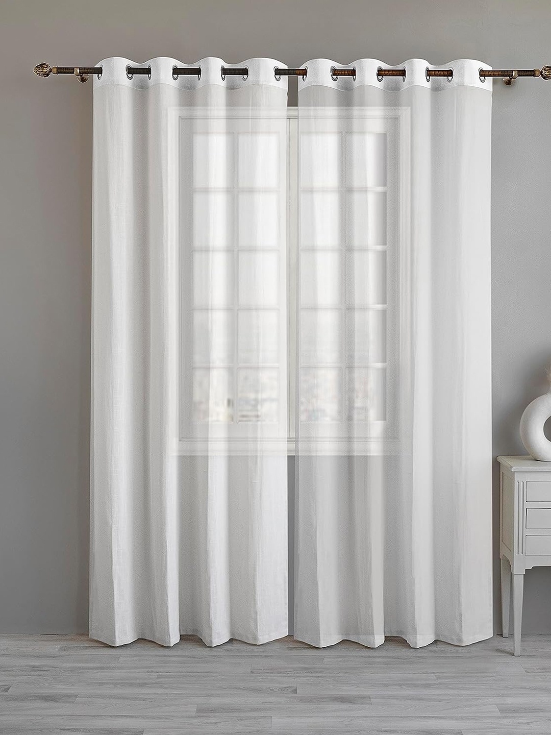 

LINENWALAS Happy Sleeping White 2 Pieces Cotton Sheer Door Curtains