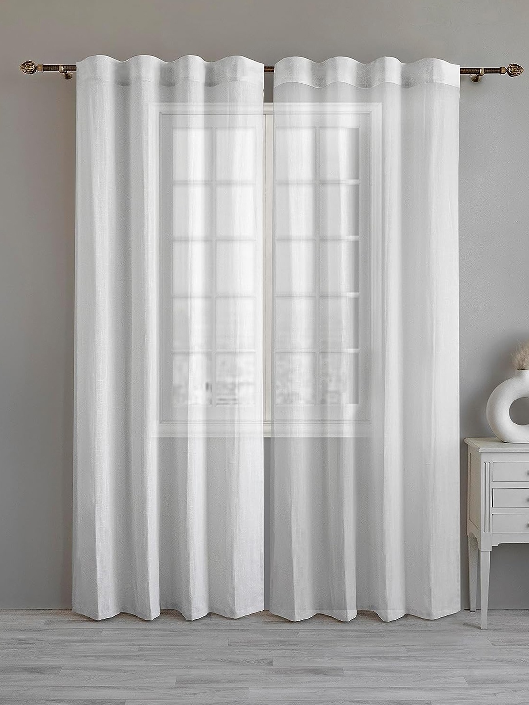 

LINENWALAS Happy Sleeping White Sheer Long Door Curtain