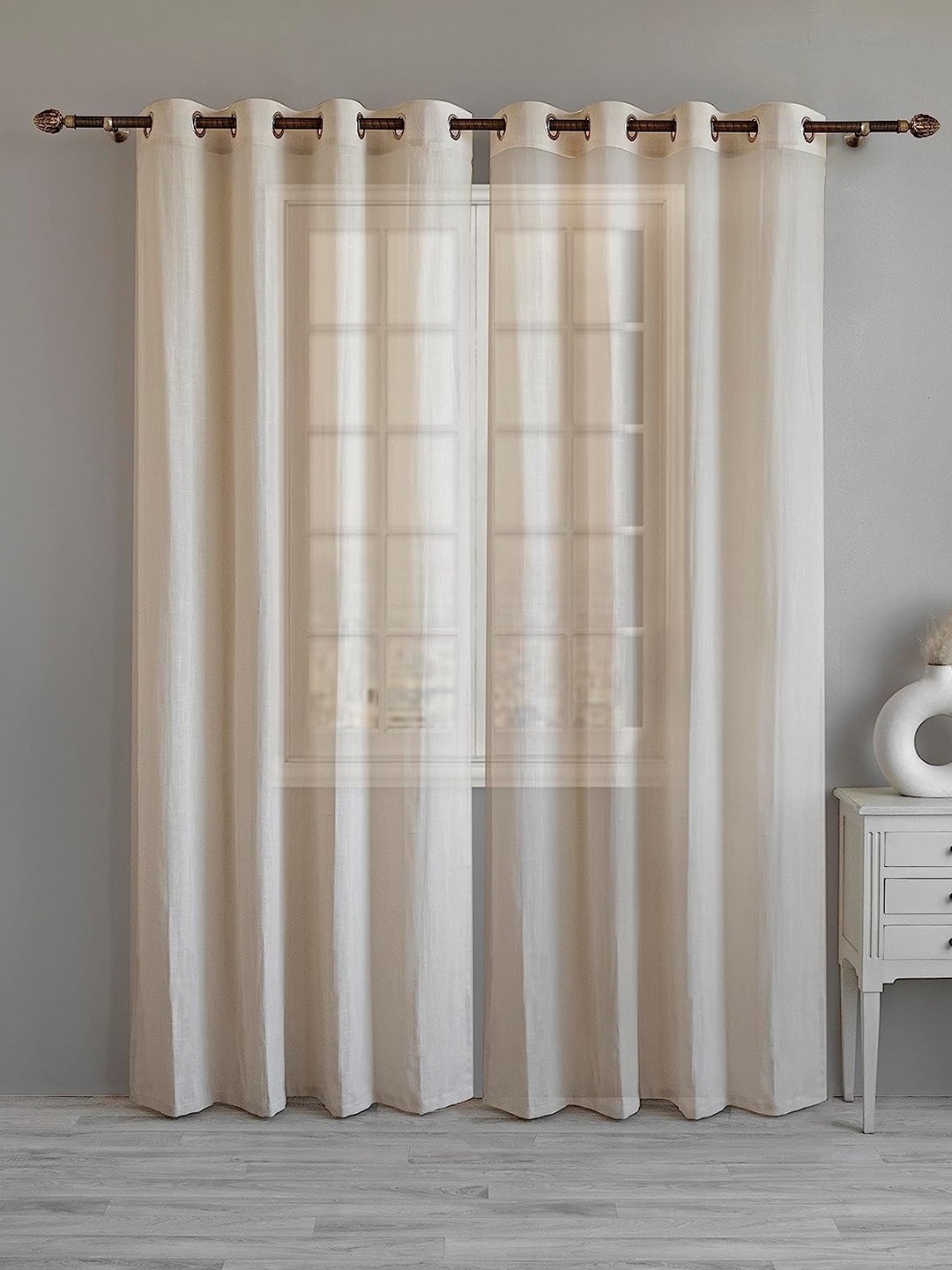 

LINENWALAS Happy Sleeping Beige Sheer Window Curtain