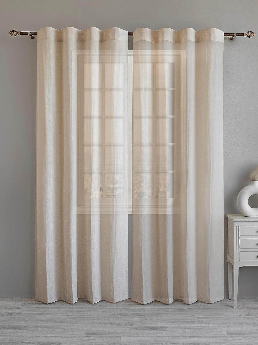 

LINENWALAS Happy Sleeping Beige Semi Sheer Cotton Long Door Curtain