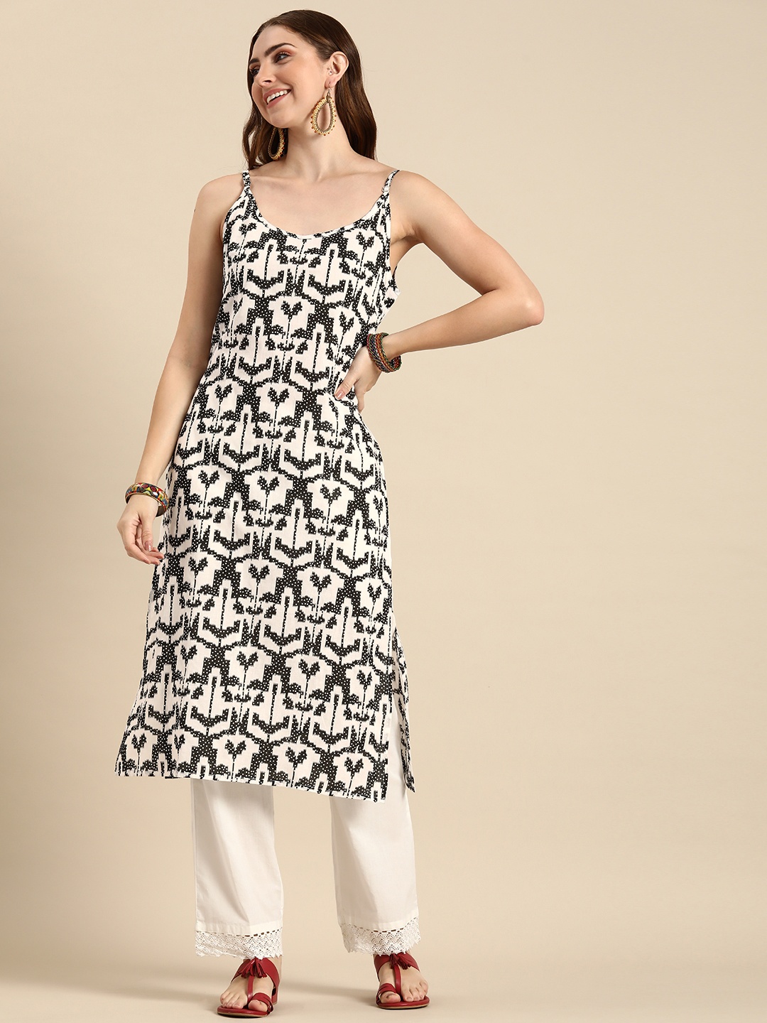 

Sangria Abstract Printed Pure Cotton Kurta, Black