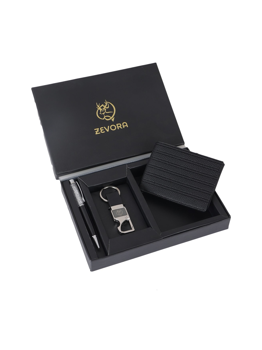 

ZEVORA Men Wallet Ball Pen & Keychain Accessory Gift Set, Black