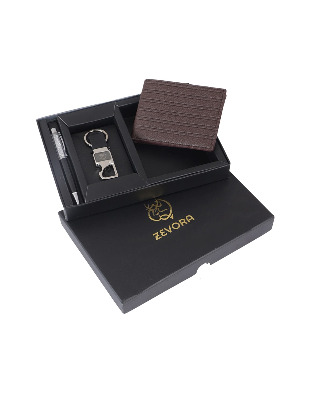 

ZEVORA Men Leather Wallet Pen & Keychain Gift Set, Brown