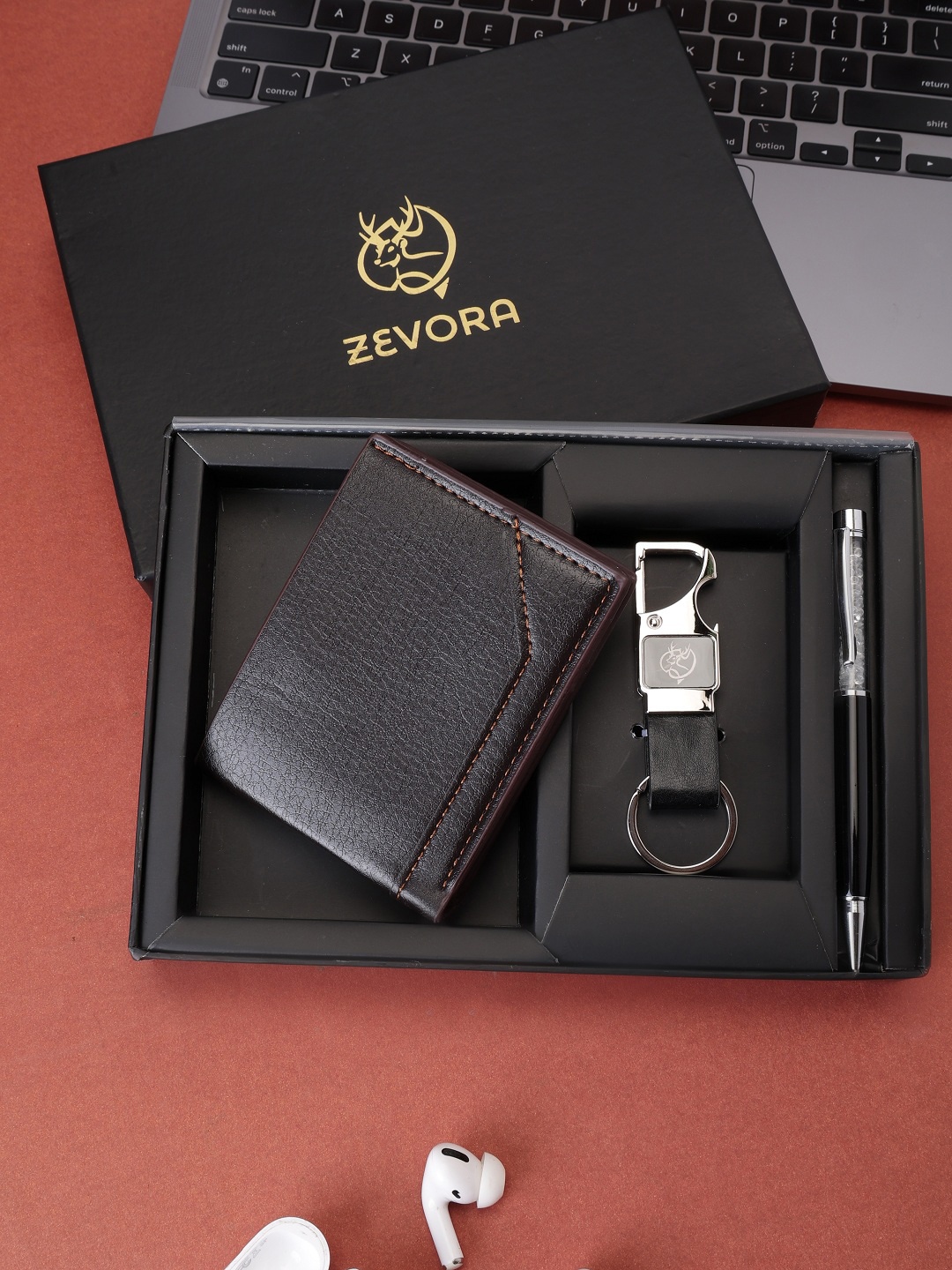 

ZEVORA Men Leather Wallet Pen & Keychain Gift Set, Brown