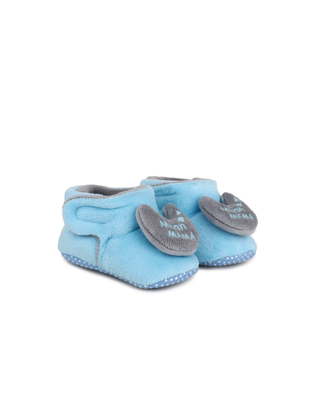

Superminis Infants Moon Mama Embroidered Cotton Booties, Blue