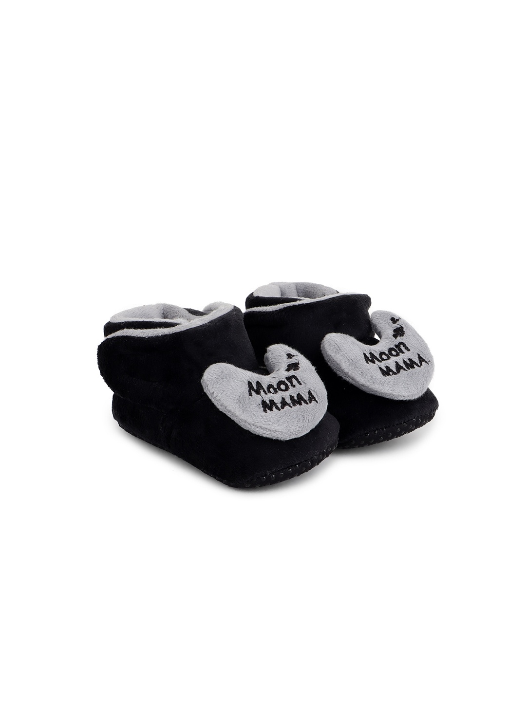 

Superminis Infants Moon Mama Embroidered Cotton Booties, Black