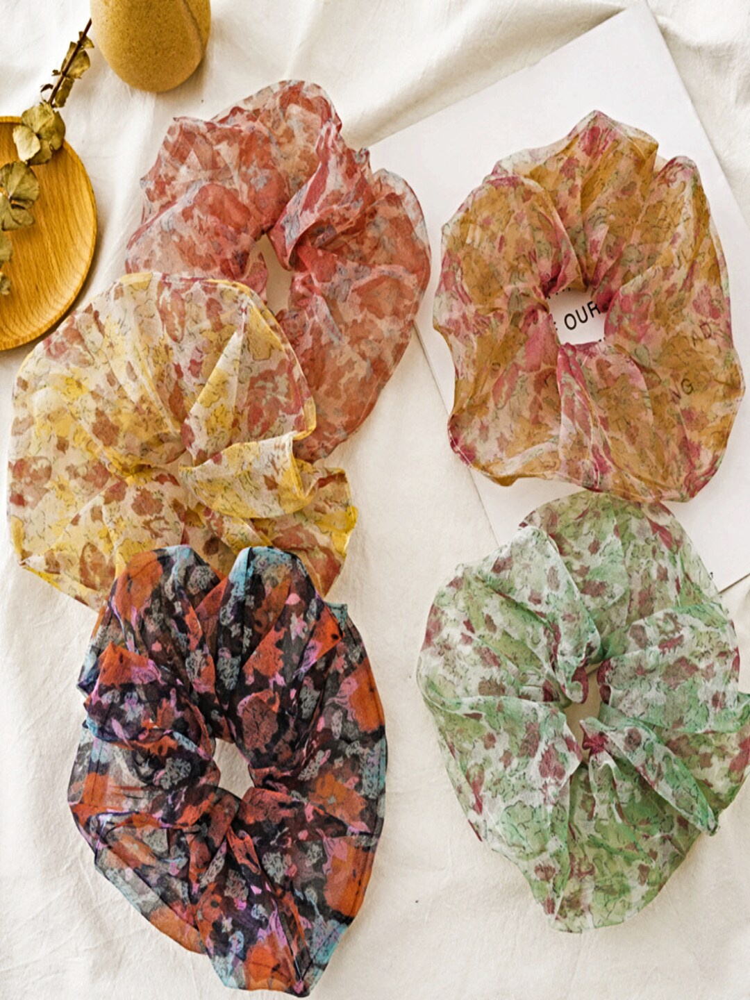 

Proplady Set of 5 Printed Jumbo Hair Spiral Organza Ponytail Holders, Yellow