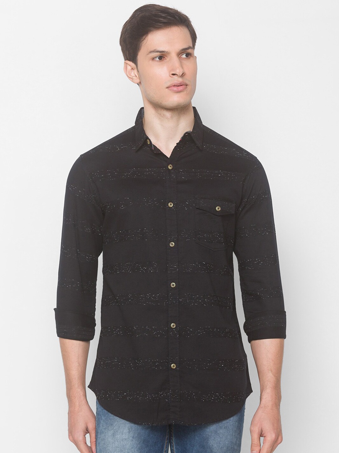 

SNX Classic Tailored Fit Opaque Micro Ditsy Printed Pure Cotton Casual Shirt, Black