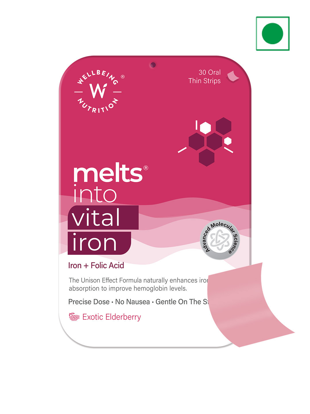 

Wellbeing Nutrition Melts Into Vital Iron Thin Oral Strips With Iron & Folic Acid - 30 Pcs, Pink