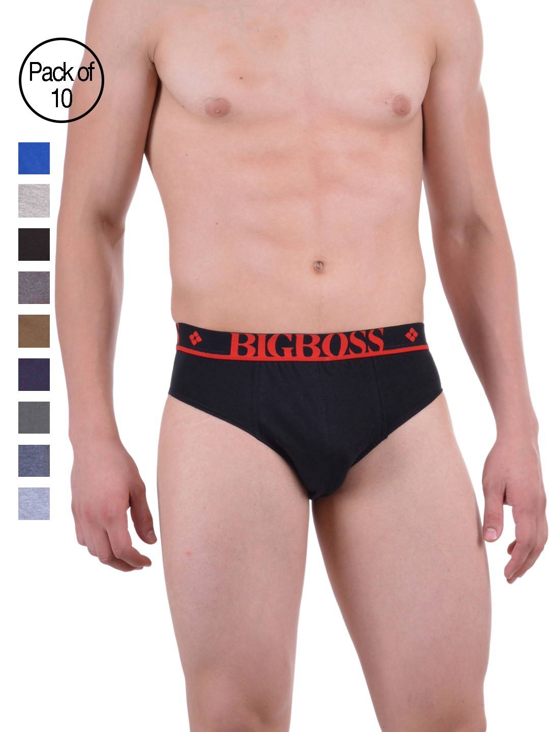 

Dollar Bigboss Men Pack of 10 Solid Cotton Briefs MDBR01-02-PO10, Multi