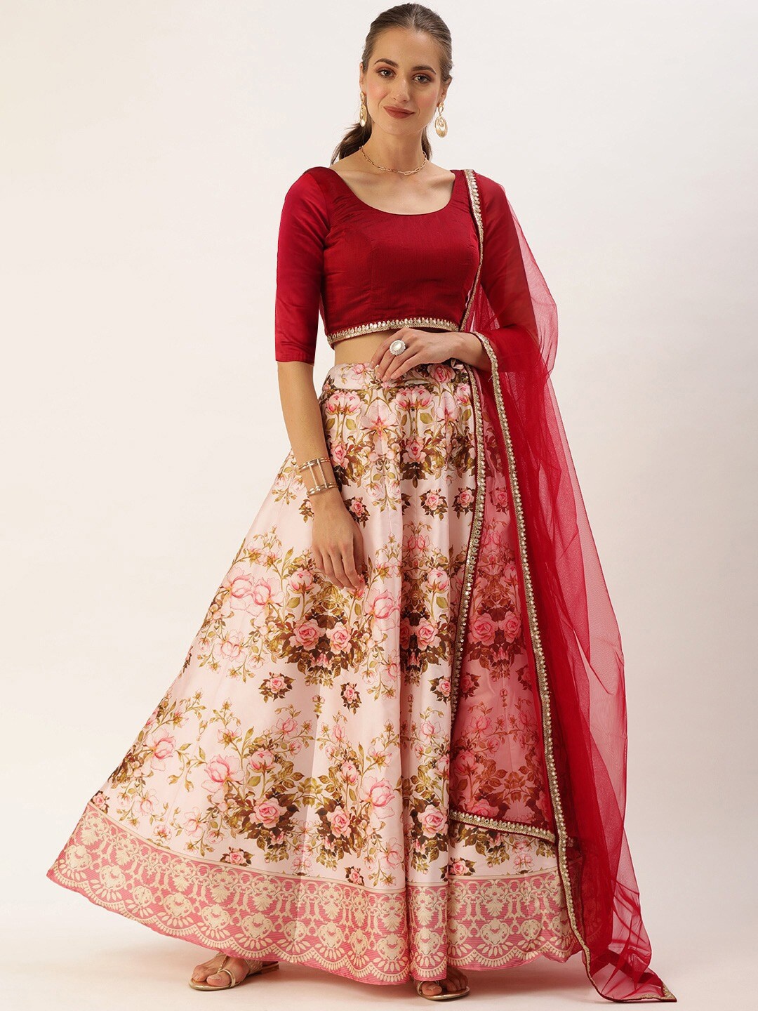 

Ethnovog Ready to Wear Lehenga & Blouse With Dupatta, Maroon