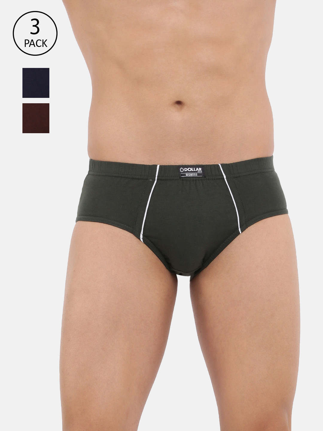 

Dollar Bigboss Men Pack of 3 Anti-Microbial Super Combed Cotton Briefs MDBR04-GM-NAVY-BLK, Grey melange