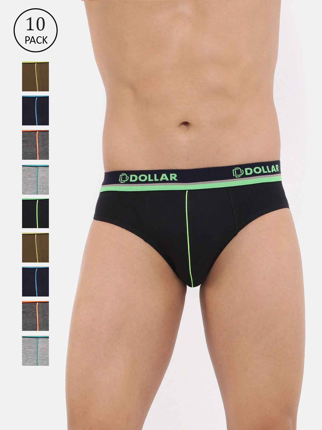 

Dollar Bigboss Men Solid Pack of 10 Super Combed Cotton Brief MDBR07-PO10, Multi