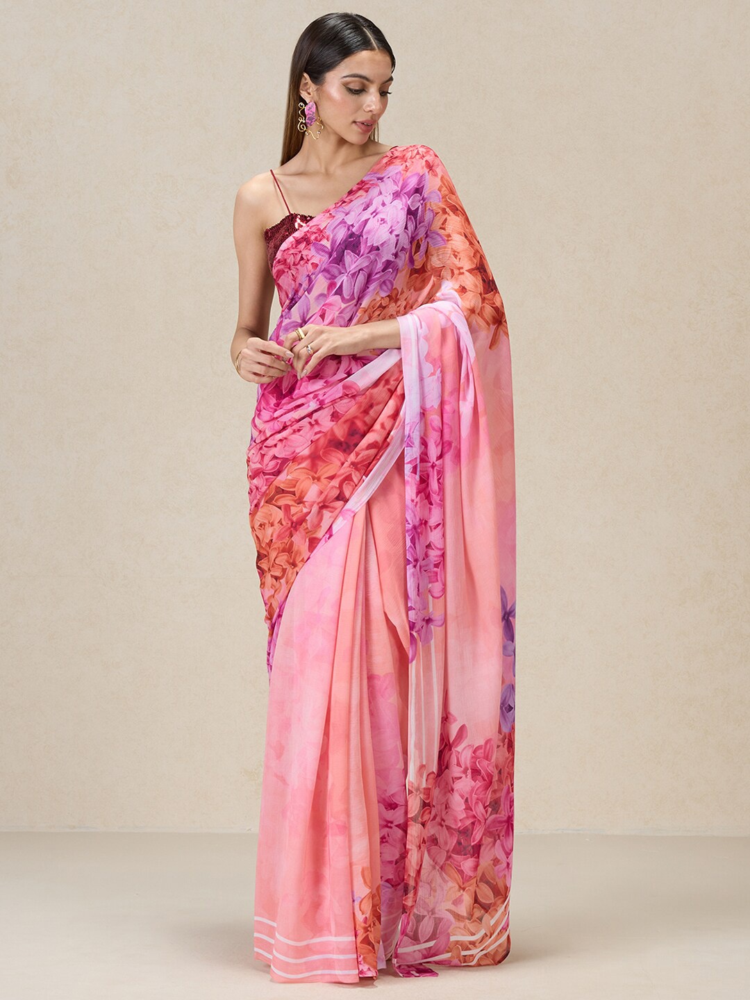 

navyasa by liva Floral Printed Liva Saree, Pink