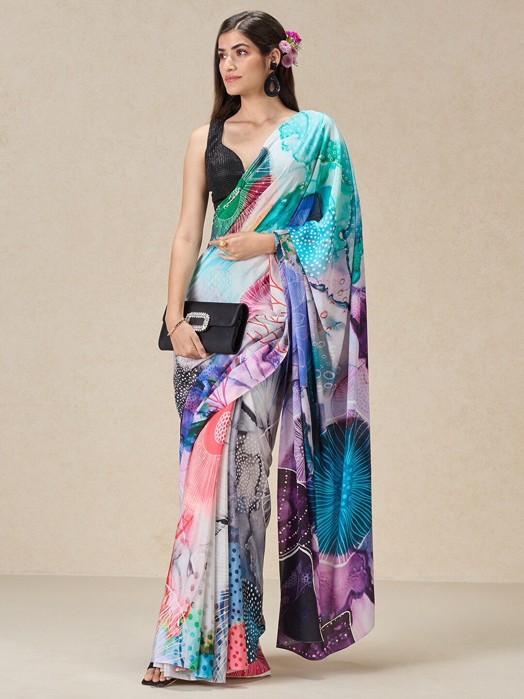 

navyasa by liva Abstract Printed Liva Saree, Purple