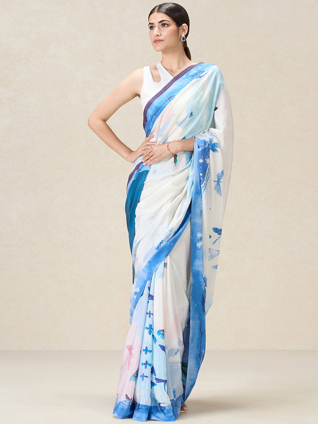 

navyasa by liva Ethnic Motifs Printed Liva Saree, Blue