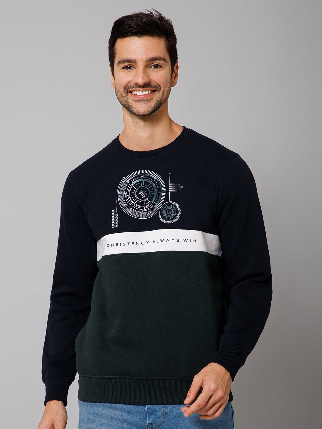 

Cantabil Graphic Printed Fleece Pullover Sweatshirt, Green