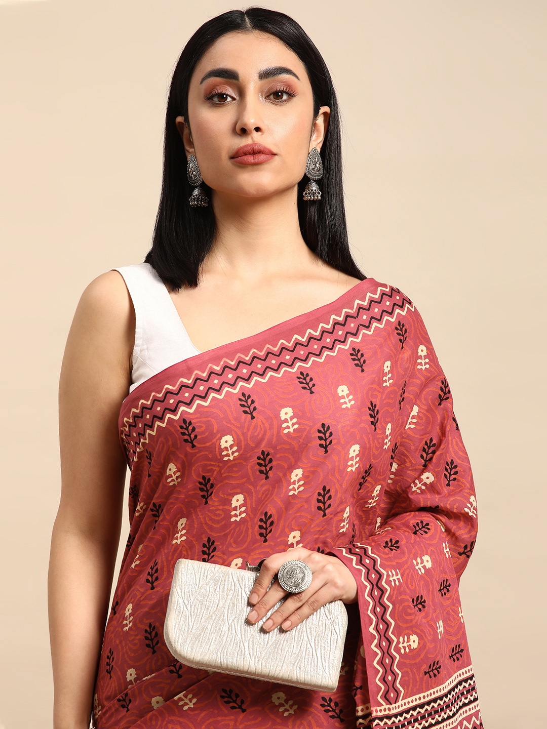 

SHANVIKA Ethnic Motifs Pure Cotton Saree, Pink