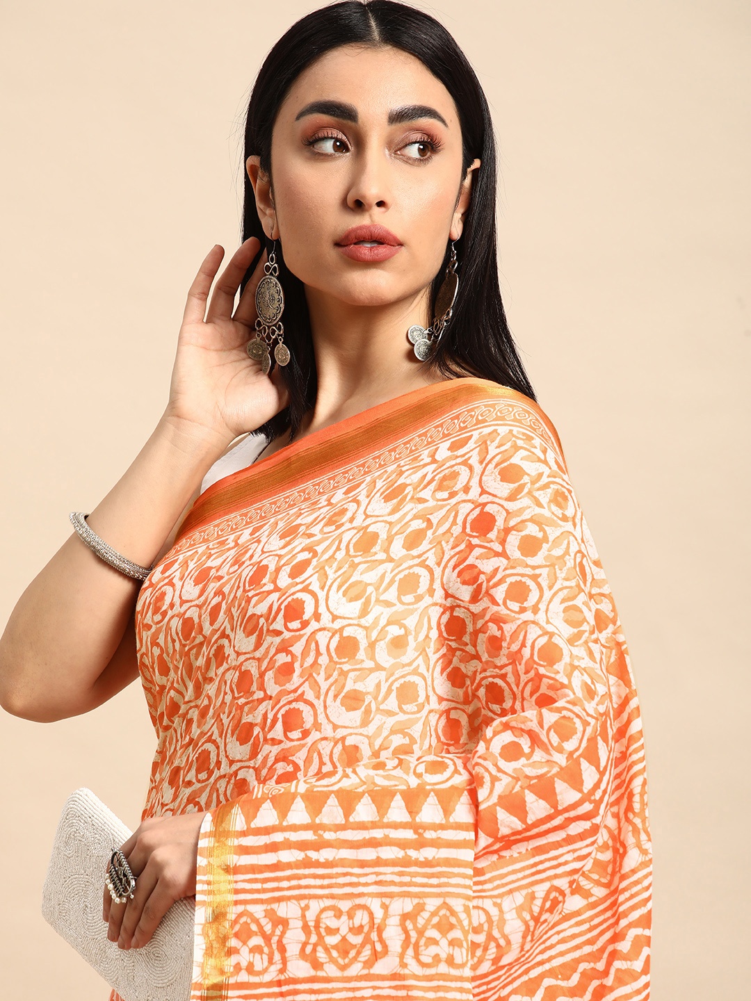 

SHANVIKA Floral Pure Cotton Maheshwari Saree, Orange