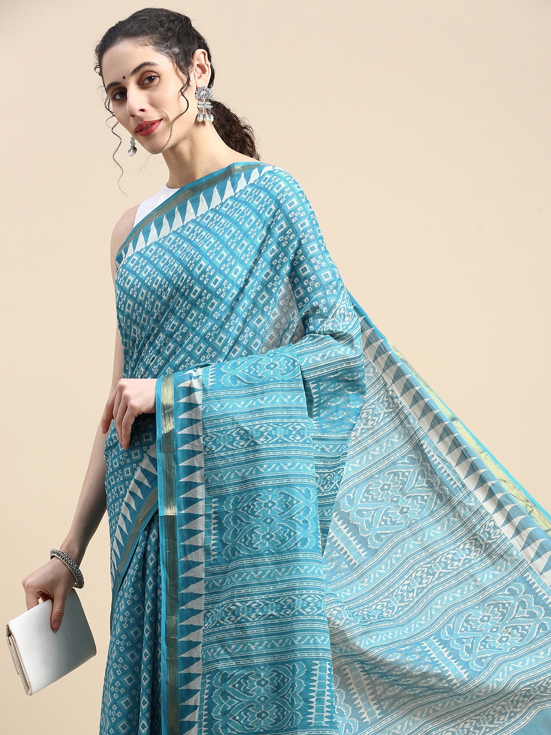 

SHANVIKA Printed Pure Cotton Maheshwari Saree, Blue