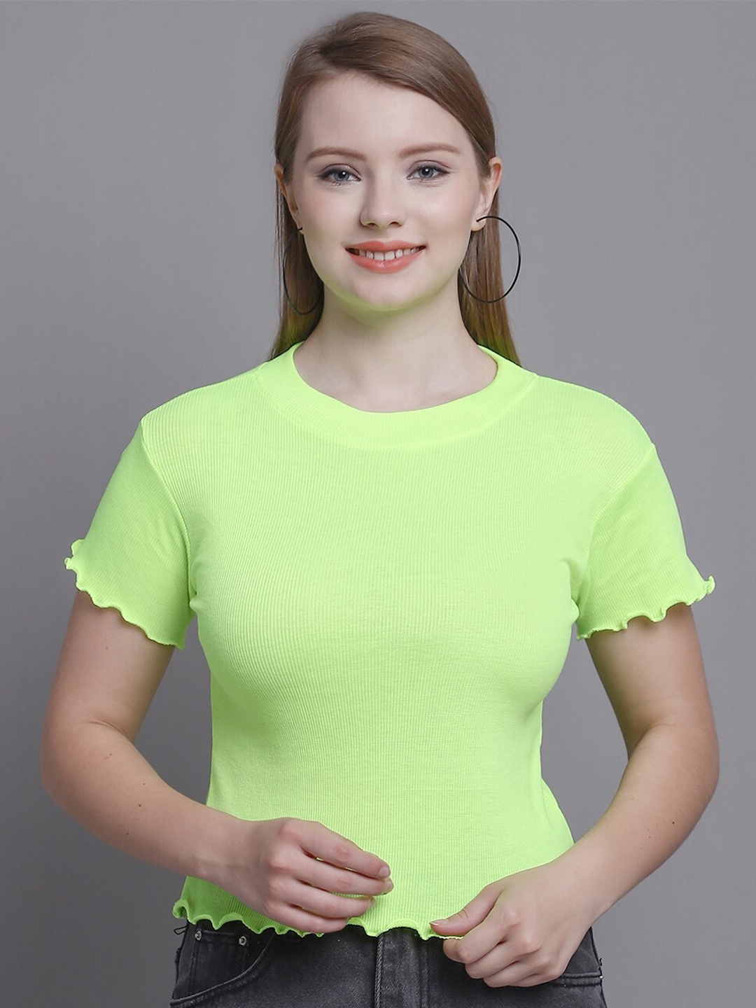 

Jinfo Ribbed Crop Fitted Top, Green