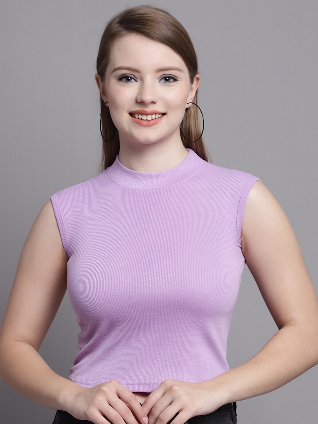 

Jinfo High Neck Sleeveless Crop Fitted Top, Purple