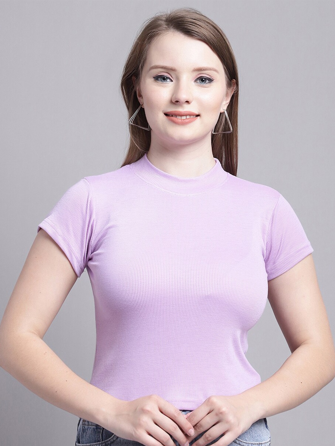 

Jinfo Ribbed High Neck Crop Fitted Top, Purple