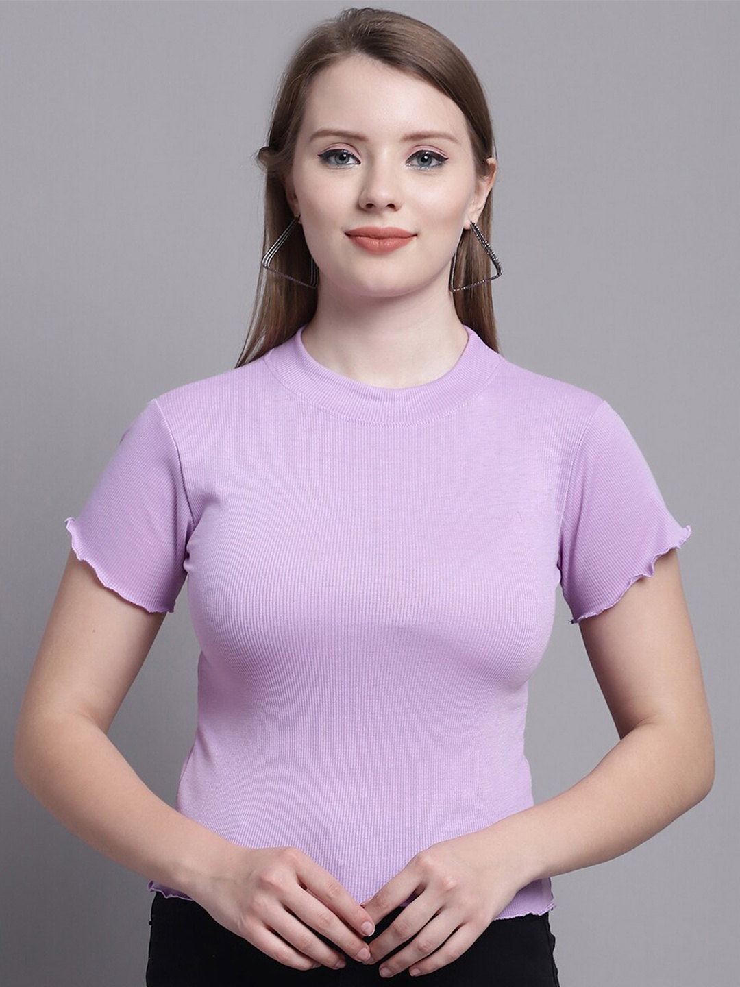 

Jinfo Ribbed High Neck Fitted Crop Top, Purple