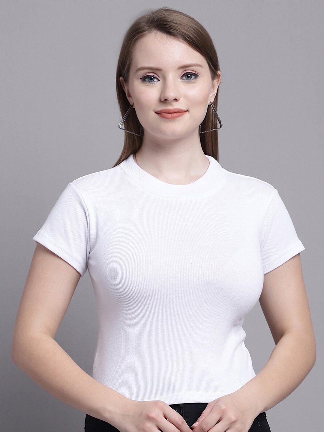 

Jinfo Round Neck Fitted Crop Top, White