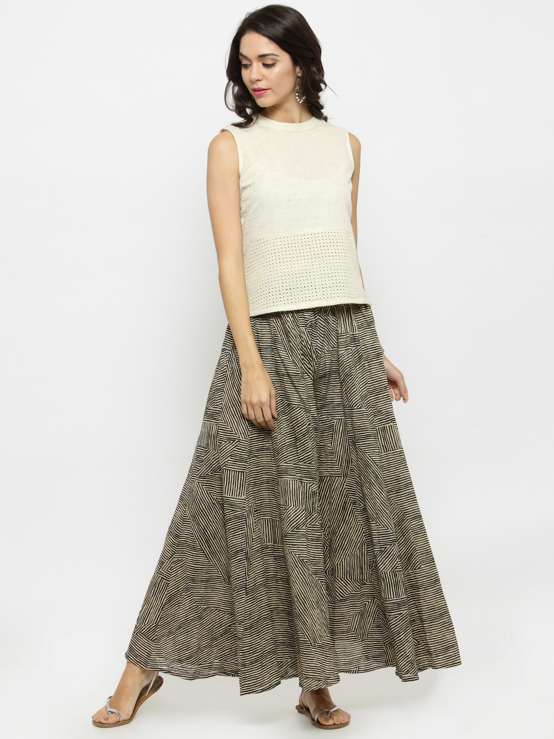 

Varanga Women Off-White & Black Solid Top with Palazzos