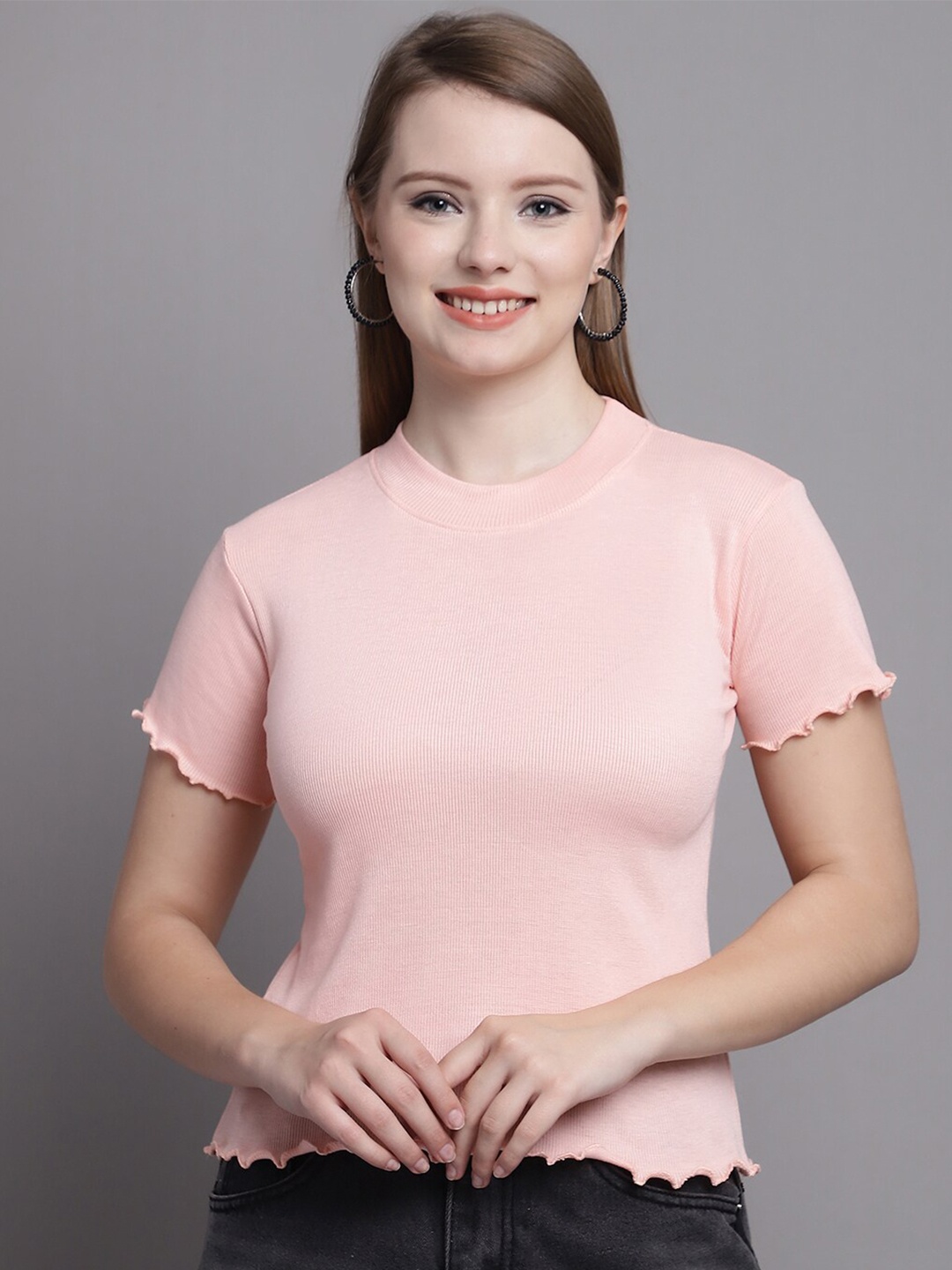 

Jinfo Round Neck Short Sleeves Fitted Top, Peach