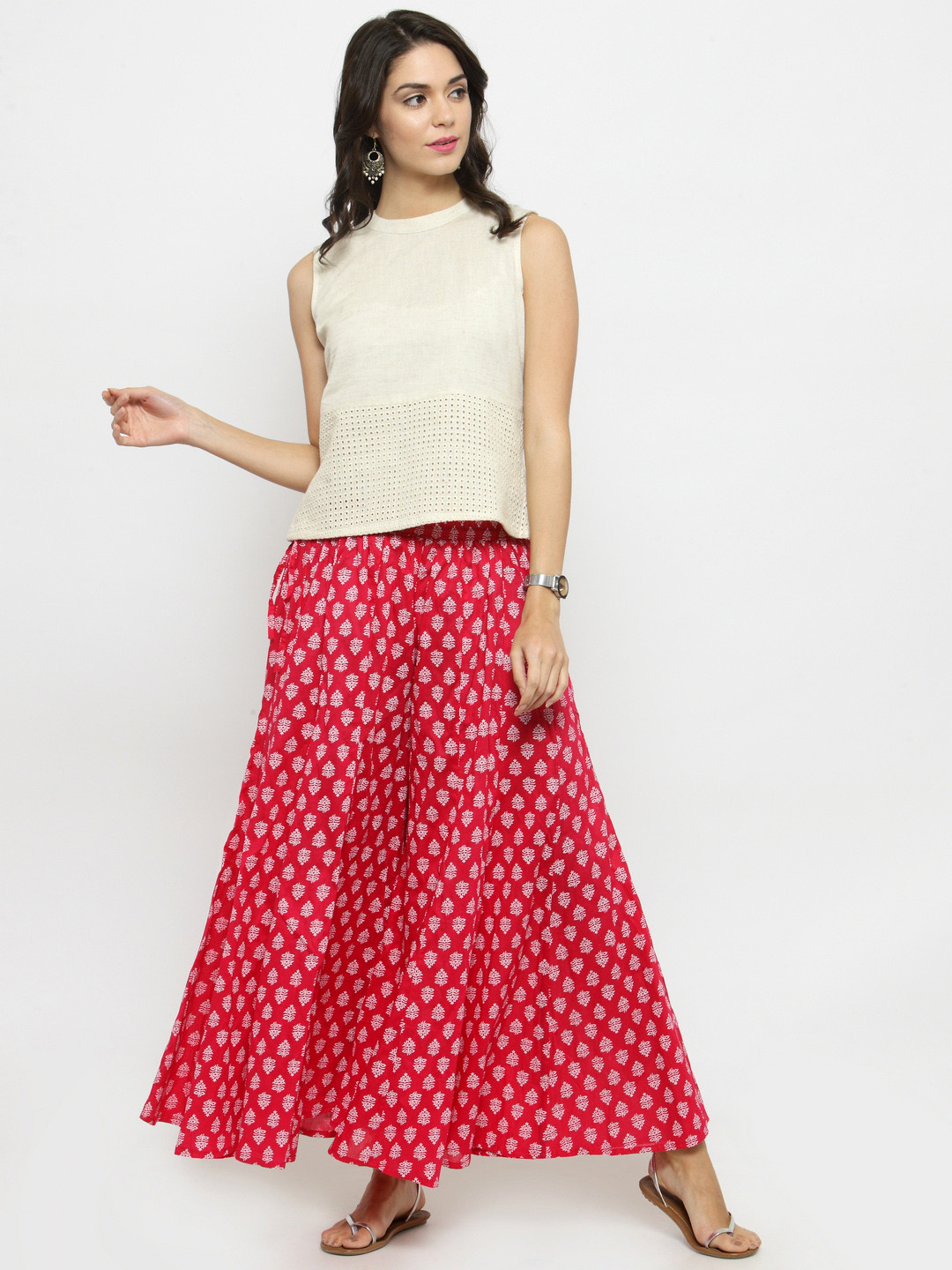 

Varanga Women Off-White & Pink Solid Top with Palazzos